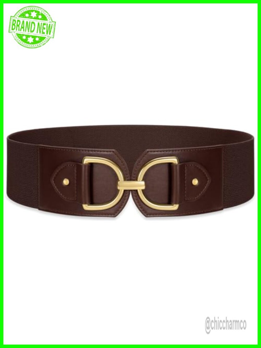 Wide Faux Leather Elastic Belt for Women Stretch Vintage Waist Cinch Gold Buckle